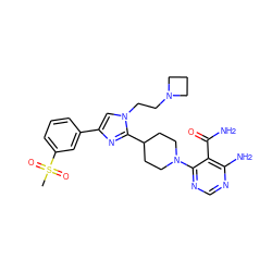 CS(=O)(=O)c1cccc(-c2cn(CCN3CCC3)c(C3CCN(c4ncnc(N)c4C(N)=O)CC3)n2)c1 ZINC000219118007