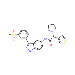 CS(=O)(=O)c1cccc(-c2n[nH]c3ccc(NC(=O)[C@@H](c4ccsc4)N4CCCC4)cc23)c1 ZINC000072317677