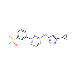 CS(=O)(=O)c1cccc(-c2nccc(Nc3cc(C4CC4)[nH]n3)n2)c1 ZINC000084634454