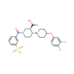 CS(=O)(=O)c1cccc(C(=O)N2CC[C@@H](N3CCC(Oc4ccc(Cl)c(Cl)c4)CC3)[C@H](C(=O)O)C2)c1 ZINC000095555829