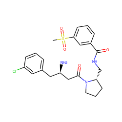 CS(=O)(=O)c1cccc(C(=O)NC[C@@H]2CCCN2C(=O)C[C@H](N)Cc2cccc(Cl)c2)c1 ZINC000039279922