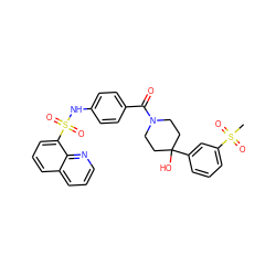 CS(=O)(=O)c1cccc(C2(O)CCN(C(=O)c3ccc(NS(=O)(=O)c4cccc5cccnc45)cc3)CC2)c1 ZINC000220662988