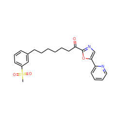 CS(=O)(=O)c1cccc(CCCCCCC(=O)c2ncc(-c3ccccn3)o2)c1 ZINC000014979909