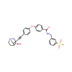 CS(=O)(=O)c1cccc(CNC(=O)c2ccc(Oc3ccc(C#C[C@]4(O)CN5CCC4CC5)cc3)cc2)c1 ZINC000073223631