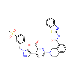 CS(=O)(=O)c1cccc(Cn2cc(-c3ccc(N4CCc5cccc(C(=O)Nc6nc7ccccc7s6)c5C4)nc3C(=O)O)cn2)c1 ZINC000205400866