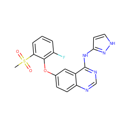 CS(=O)(=O)c1cccc(F)c1Oc1ccc2ncnc(Nc3cc[nH]n3)c2c1 ZINC000045290267