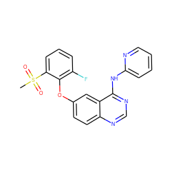 CS(=O)(=O)c1cccc(F)c1Oc1ccc2ncnc(Nc3ccccn3)c2c1 ZINC000045298870