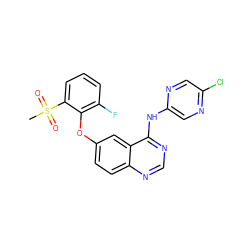 CS(=O)(=O)c1cccc(F)c1Oc1ccc2ncnc(Nc3cnc(Cl)cn3)c2c1 ZINC000045300150