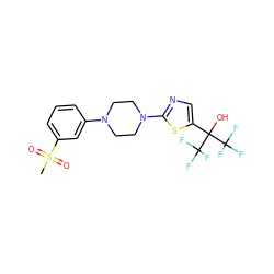 CS(=O)(=O)c1cccc(N2CCN(c3ncc(C(O)(C(F)(F)F)C(F)(F)F)s3)CC2)c1 ZINC000064541156