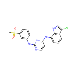 CS(=O)(=O)c1cccc(Nc2nccc(Nc3cccc4c(Cl)c[nH]c34)n2)c1 ZINC000064527372