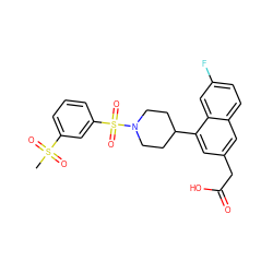 CS(=O)(=O)c1cccc(S(=O)(=O)N2CCC(c3cc(CC(=O)O)cc4ccc(F)cc34)CC2)c1 ZINC000169701472