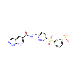 CS(=O)(=O)c1cccc(S(=O)(=O)c2ccc(CNC(=O)c3cnc4[nH]ncc4c3)nc2)c1 ZINC001772599552