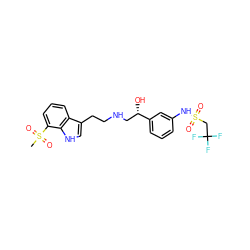 CS(=O)(=O)c1cccc2c(CCNC[C@H](O)c3cccc(NS(=O)(=O)CC(F)(F)F)c3)c[nH]c12 ZINC000028458331