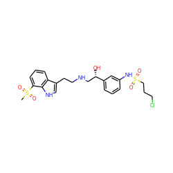 CS(=O)(=O)c1cccc2c(CCNC[C@H](O)c3cccc(NS(=O)(=O)CCCCl)c3)c[nH]c12 ZINC000028464377