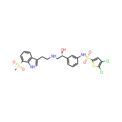 CS(=O)(=O)c1cccc2c(CCNC[C@H](O)c3cccc(NS(=O)(=O)c4cc(Cl)c(Cl)s4)c3)c[nH]c12 ZINC000028457900