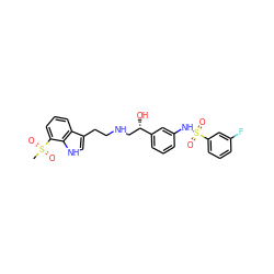 CS(=O)(=O)c1cccc2c(CCNC[C@H](O)c3cccc(NS(=O)(=O)c4cccc(F)c4)c3)c[nH]c12 ZINC000028393554