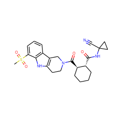 CS(=O)(=O)c1cccc2c3c([nH]c12)CCN(C(=O)[C@@H]1CCCC[C@H]1C(=O)NC1(C#N)CC1)C3 ZINC000095552454