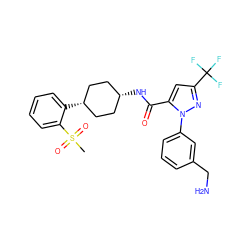 CS(=O)(=O)c1ccccc1[C@H]1CC[C@@H](NC(=O)c2cc(C(F)(F)F)nn2-c2cccc(CN)c2)CC1 ZINC000100398113