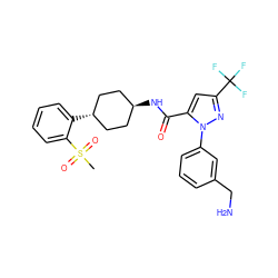 CS(=O)(=O)c1ccccc1[C@H]1CC[C@H](NC(=O)c2cc(C(F)(F)F)nn2-c2cccc(CN)c2)CC1 ZINC000100398108