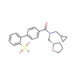 CS(=O)(=O)c1ccccc1-c1ccc(C(=O)N(CC2CC2)C[C@@H]2CCCO2)cc1 ZINC000040900068