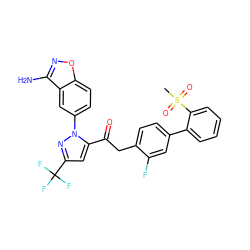 CS(=O)(=O)c1ccccc1-c1ccc(CC(=O)c2cc(C(F)(F)F)nn2-c2ccc3onc(N)c3c2)c(F)c1 ZINC000029037659