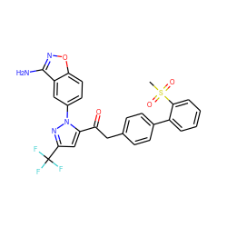 CS(=O)(=O)c1ccccc1-c1ccc(CC(=O)c2cc(C(F)(F)F)nn2-c2ccc3onc(N)c3c2)cc1 ZINC000029037656