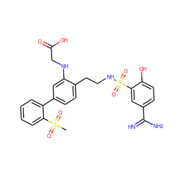 CS(=O)(=O)c1ccccc1-c1ccc(CCNS(=O)(=O)c2cc(C(=N)N)ccc2O)c(NCC(=O)O)c1 ZINC000044359946