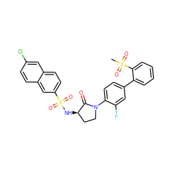 CS(=O)(=O)c1ccccc1-c1ccc(N2CC[C@@H](NS(=O)(=O)c3ccc4cc(Cl)ccc4c3)C2=O)c(F)c1 ZINC000028979410