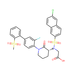 CS(=O)(=O)c1ccccc1-c1ccc(N2CCC[C@@H](N(CC(=O)O)S(=O)(=O)c3ccc4cc(Cl)ccc4c3)C2=O)c(F)c1 ZINC000029125785