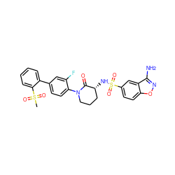 CS(=O)(=O)c1ccccc1-c1ccc(N2CCC[C@@H](NS(=O)(=O)c3ccc4onc(N)c4c3)C2=O)c(F)c1 ZINC000029126033