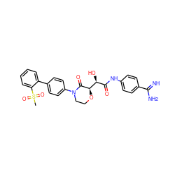 CS(=O)(=O)c1ccccc1-c1ccc(N2CCO[C@H]([C@@H](O)C(=O)Nc3ccc(C(=N)N)cc3)C2=O)cc1 ZINC000068208970