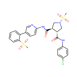 CS(=O)(=O)c1ccccc1-c1ccc(NC(=O)[C@H]2CN(S(C)(=O)=O)C[C@@H]2C(=O)Nc2ccc(Cl)cc2)nc1 ZINC000058592642