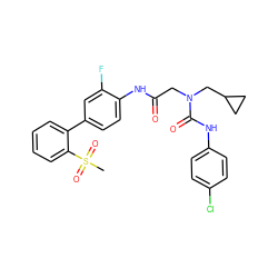 CS(=O)(=O)c1ccccc1-c1ccc(NC(=O)CN(CC2CC2)C(=O)Nc2ccc(Cl)cc2)c(F)c1 ZINC000064526322