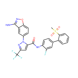 CS(=O)(=O)c1ccccc1-c1ccc(NC(=O)c2cc(C(F)(F)F)nn2-c2ccc3onc(N)c3c2)c(F)c1 ZINC000014950374