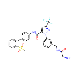 CS(=O)(=O)c1ccccc1-c1ccc(NC(=O)c2cc(C(F)(F)F)nn2-c2cccc(CNC(=O)CN)c2)cc1 ZINC000042875838