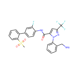 CS(=O)(=O)c1ccccc1-c1ccc(NC(=O)c2cc(C(F)(F)F)nn2-c2ccccc2CN)c(F)c1 ZINC000027562839