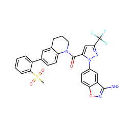 CS(=O)(=O)c1ccccc1-c1ccc2c(c1)CCCN2C(=O)c1cc(C(F)(F)F)nn1-c1ccc2onc(N)c2c1 ZINC000028959488