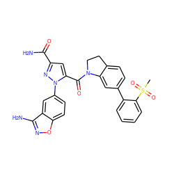 CS(=O)(=O)c1ccccc1-c1ccc2c(c1)N(C(=O)c1cc(C(N)=O)nn1-c1ccc3onc(N)c3c1)CC2 ZINC000028959524