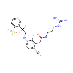 CS(=O)(=O)c1ccccc1C(F)(F)CNc1ccc(C#N)c(CC(=O)NCCONC(=N)N)c1F ZINC000029043552