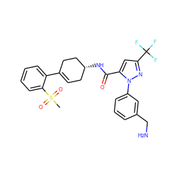 CS(=O)(=O)c1ccccc1C1=CC[C@@H](NC(=O)c2cc(C(F)(F)F)nn2-c2cccc(CN)c2)CC1 ZINC000014969522