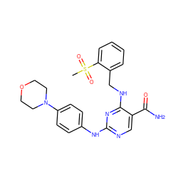 CS(=O)(=O)c1ccccc1CNc1nc(Nc2ccc(N3CCOCC3)cc2)ncc1C(N)=O ZINC000040894769