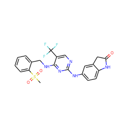 CS(=O)(=O)c1ccccc1CNc1nc(Nc2ccc3c(c2)CC(=O)N3)ncc1C(F)(F)F ZINC000045498588