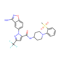 CS(=O)(=O)c1ccccc1N1CCC(NC(=O)c2cc(C(F)(F)F)nn2-c2ccc3onc(N)c3c2)CC1 ZINC000014969540