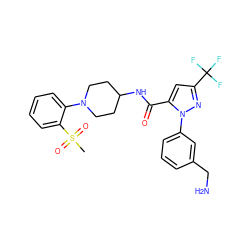 CS(=O)(=O)c1ccccc1N1CCC(NC(=O)c2cc(C(F)(F)F)nn2-c2cccc(CN)c2)CC1 ZINC000014969532