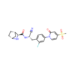 CS(=O)(=O)c1ccn(-c2ccc(C[C@@H](C#N)NC(=O)[C@H]3N[C@@H]4CC[C@H]3C4)c(F)c2)c(=O)c1 ZINC000219299075