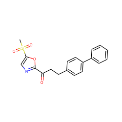 CS(=O)(=O)c1cnc(C(=O)CCc2ccc(-c3ccccc3)cc2)o1 ZINC000029135777