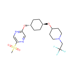 CS(=O)(=O)c1cnc(O[C@H]2CC[C@H](OC3CCN(CC(F)(F)F)CC3)CC2)cn1 ZINC000473105309