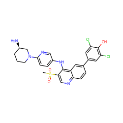 CS(=O)(=O)c1cnc2ccc(-c3cc(Cl)c(O)c(Cl)c3)cc2c1Nc1ccc(N2CCC[C@@H](N)C2)nc1 ZINC000114036864