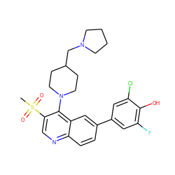 CS(=O)(=O)c1cnc2ccc(-c3cc(F)c(O)c(Cl)c3)cc2c1N1CCC(CN2CCCC2)CC1 ZINC000219379382