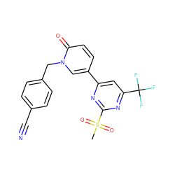 CS(=O)(=O)c1nc(-c2ccc(=O)n(Cc3ccc(C#N)cc3)c2)cc(C(F)(F)F)n1 ZINC001772571053